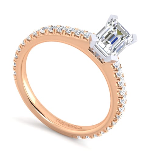 14K White-Rose Gold Emerald Cut Diamond Engagement Ring