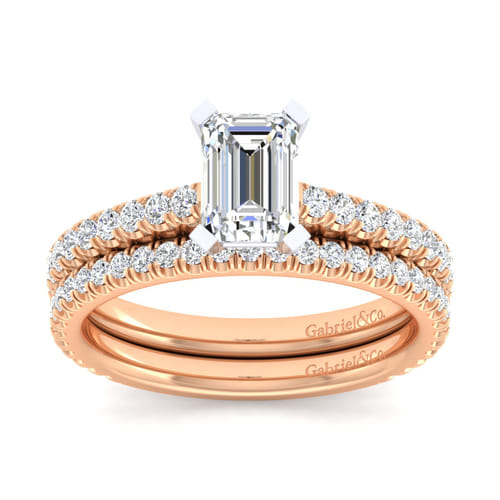 14K White-Rose Gold Emerald Cut Diamond Engagement Ring