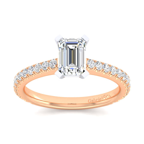 14K White-Rose Gold Emerald Cut Diamond Engagement Ring
