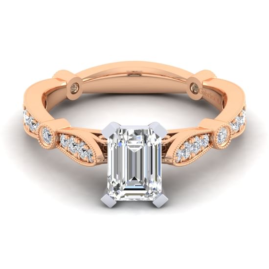 Gabriel - 14K White-Rose Gold Emerald Cut Diamond Engagement Ring