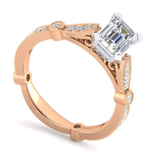 14K White-Rose Gold Emerald Cut Diamond Engagement Ring