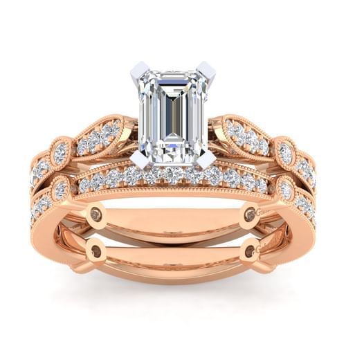 14K White-Rose Gold Emerald Cut Diamond Engagement Ring