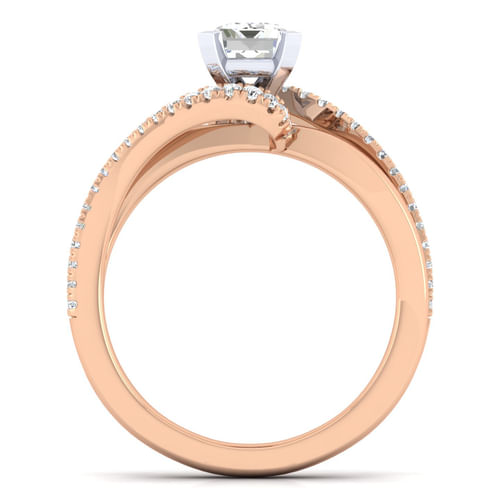 14K White-Rose Gold Emerald Cut Diamond Engagement Ring