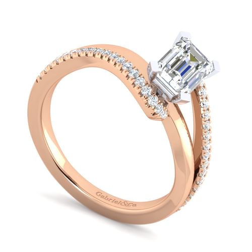 14K White-Rose Gold Emerald Cut Diamond Engagement Ring