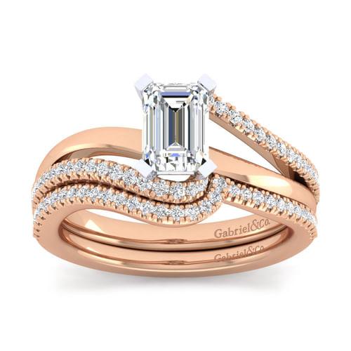 14K White-Rose Gold Emerald Cut Diamond Engagement Ring