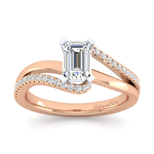 14K White-Rose Gold Emerald Cut Diamond Engagement Ring