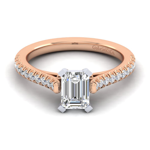 14K White-Rose Gold Emerald Cut Diamond Engagement Ring