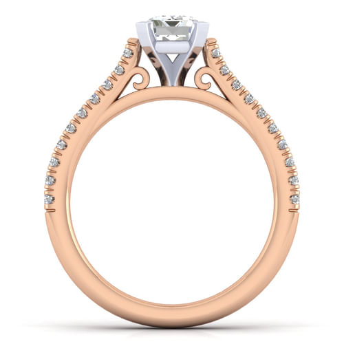 14K White-Rose Gold Emerald Cut Diamond Engagement Ring