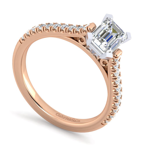 14K White-Rose Gold Emerald Cut Diamond Engagement Ring