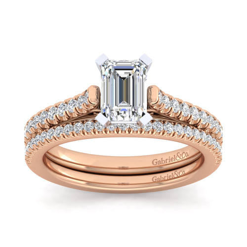 14K White-Rose Gold Emerald Cut Diamond Engagement Ring