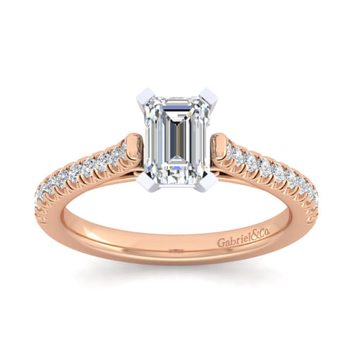 14K White-Rose Gold Emerald Cut Diamond Engagement Ring