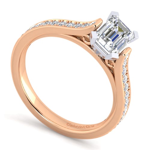 14K White-Rose Gold Emerald Cut Diamond Engagement Ring 14K White-Rose Gold Emerald Cut Diamond Engagement Ring