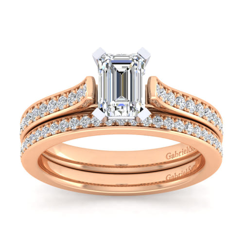 14K White-Rose Gold Emerald Cut Diamond Engagement Ring 14K White-Rose Gold Emerald Cut Diamond Engagement Ring