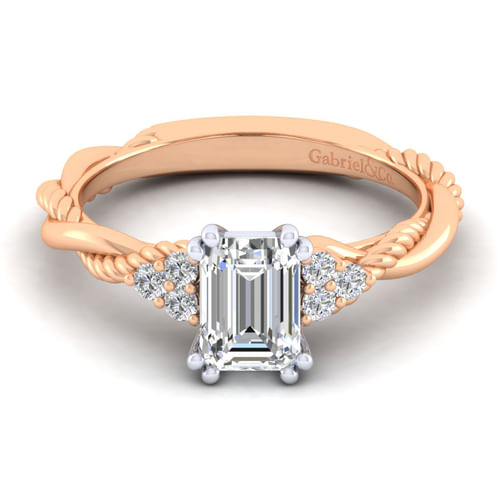 14K White-Rose Gold Emerald Cut Diamond Engagement Ring