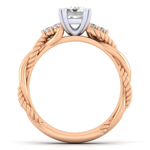 14K White-Rose Gold Emerald Cut Diamond Engagement Ring