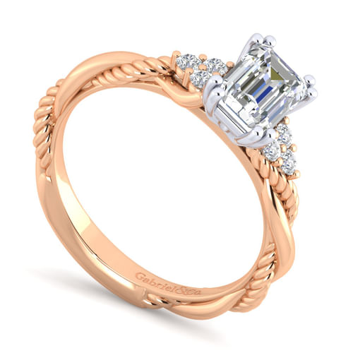 14K White-Rose Gold Emerald Cut Diamond Engagement Ring