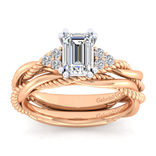 14K White-Rose Gold Emerald Cut Diamond Engagement Ring