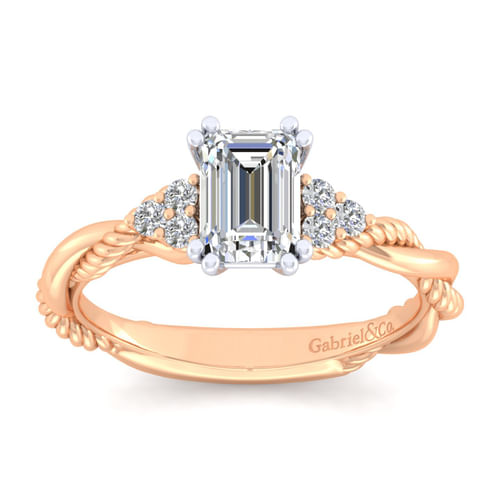 14K White-Rose Gold Emerald Cut Diamond Engagement Ring