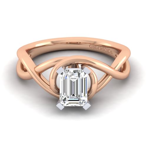 14K White-Rose Gold Emerald Cut Diamond Engagement Ring
