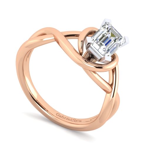 14K White-Rose Gold Emerald Cut Diamond Engagement Ring
