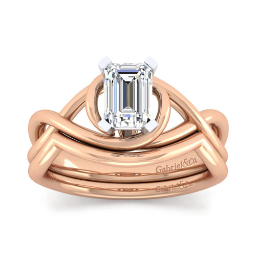 14K White-Rose Gold Emerald Cut Diamond Engagement Ring