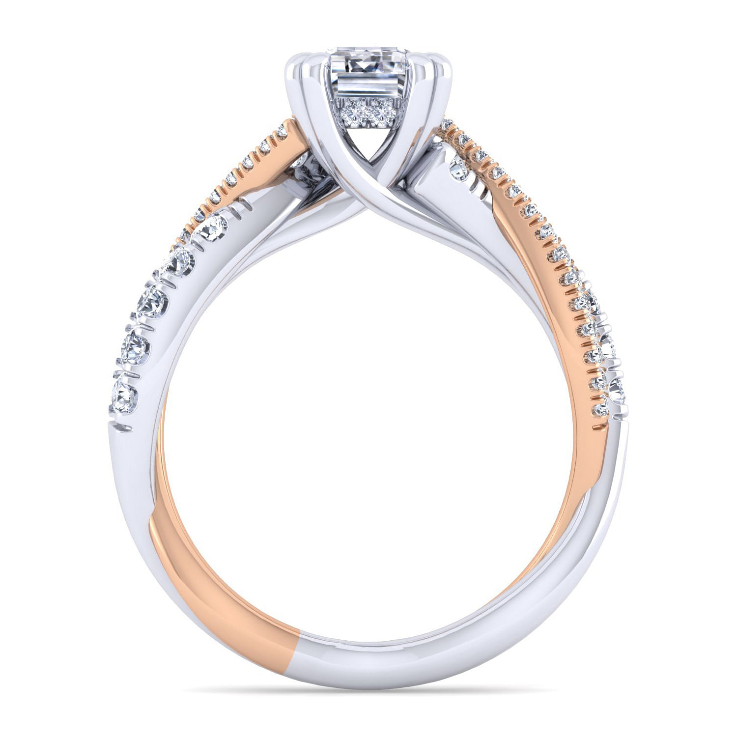 14K White-Rose Gold Emerald Cut Diamond Twisted Engagement Ring