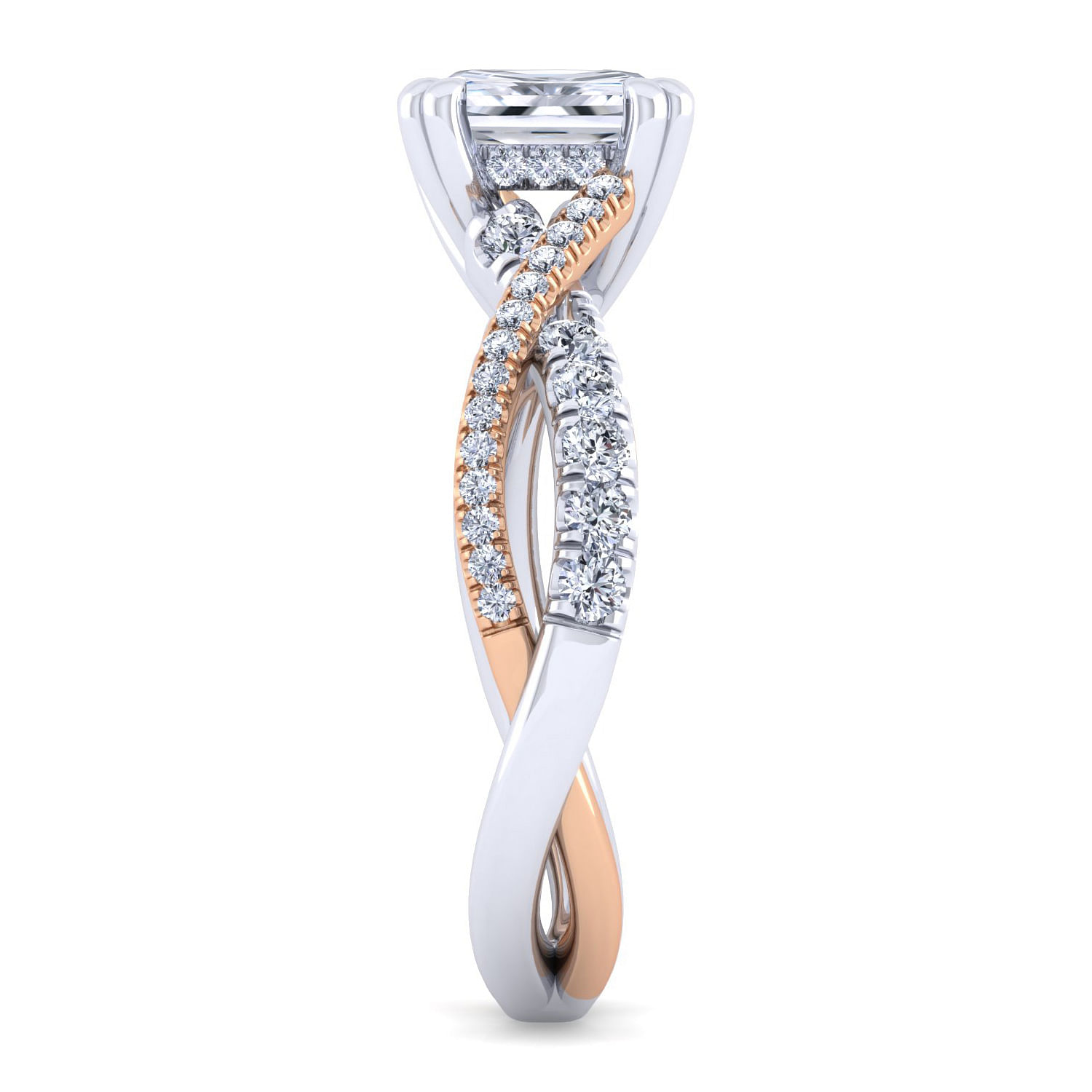 14K White-Rose Gold Emerald Cut Diamond Twisted Engagement Ring