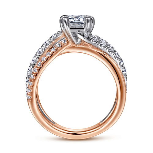 14K White-Rose Gold Emerald Cut Free Form Diamond Engagement Ring