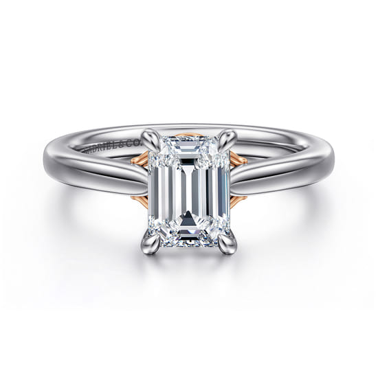 Gabriel - 14K White-Rose Gold Emerald Cut Lotus Diamond Engagement Ring