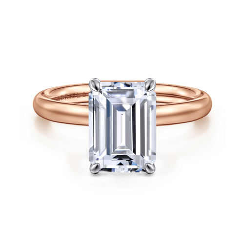 14K White-Rose Gold Emerald Cut Solitaire Diamond Engagement Ring