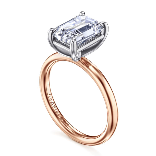 14K White-Rose Gold Emerald Cut Solitaire Diamond Engagement Ring