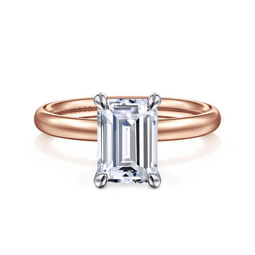 14K White-Rose Gold Emerald Cut Solitaire Diamond Engagement Ring