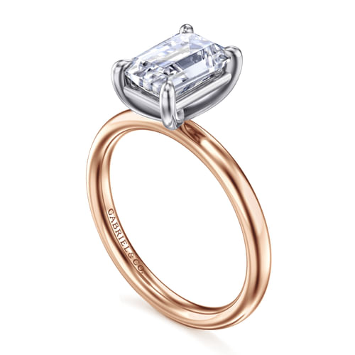 14K White-Rose Gold Emerald Cut Solitaire Diamond Engagement Ring