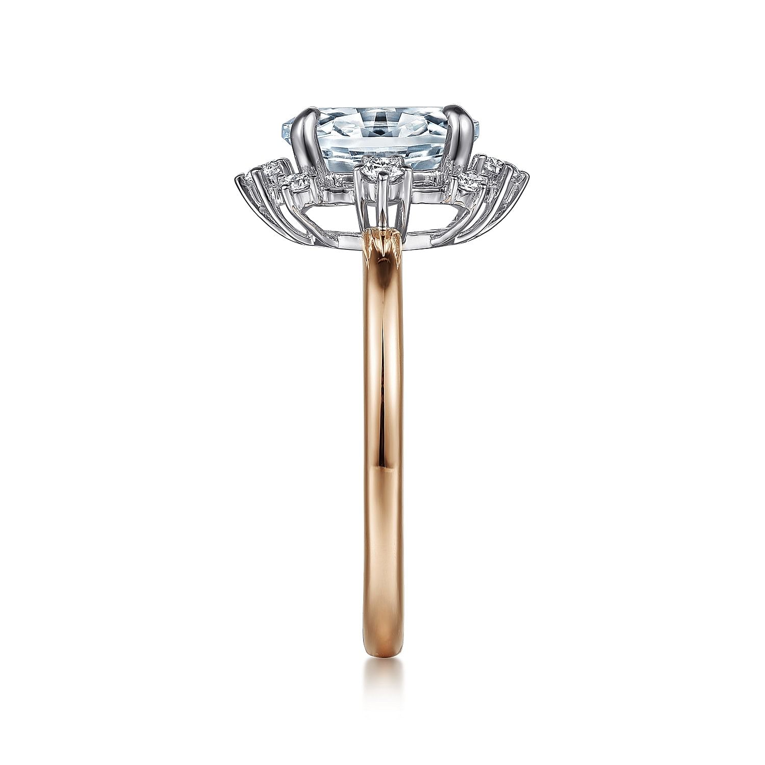14K White-Rose Gold Fancy Halo Aquamarine and Diamond Engagement Ring