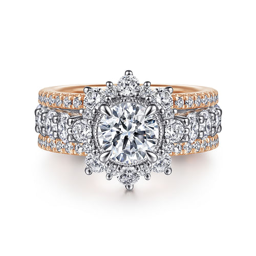 14K White-Rose Gold Fancy Halo Round Diamond Engagement Ring