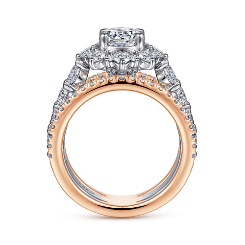 14K White-Rose Gold Fancy Halo Round Diamond Engagement Ring