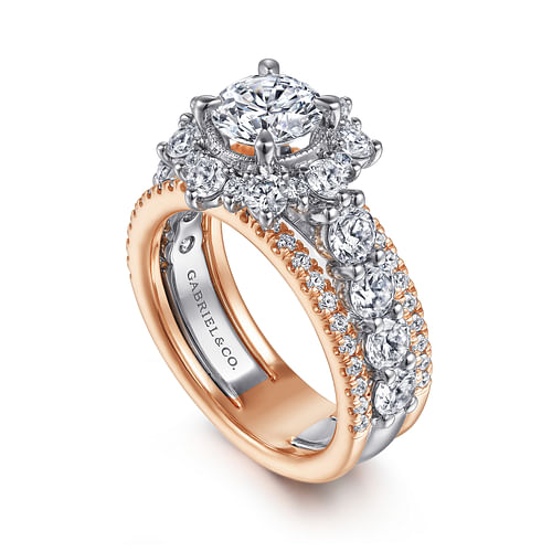 14K White-Rose Gold Fancy Halo Round Diamond Engagement Ring