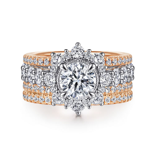 14K White-Rose Gold Fancy Halo Round Diamond Engagement Ring