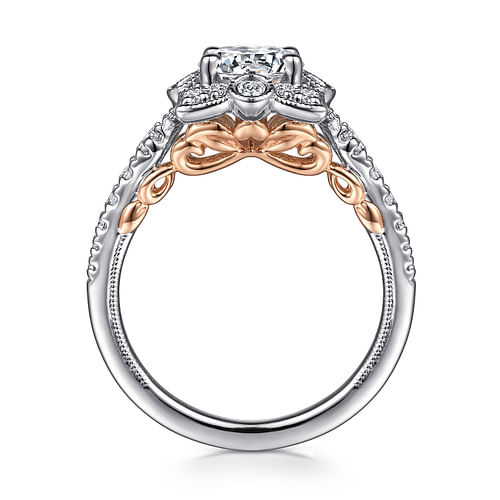 14K White-Rose Gold Fancy Halo Round Diamond Engagement Ring