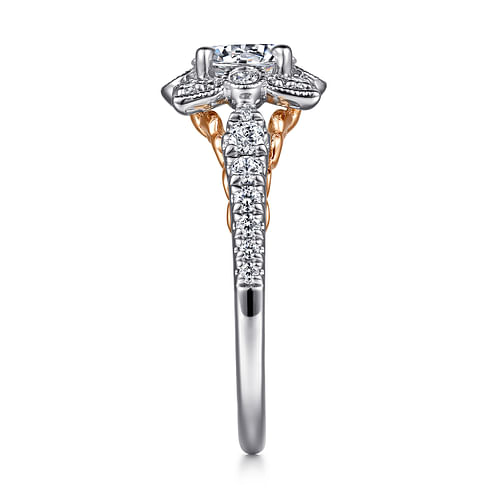 14K White-Rose Gold Fancy Halo Round Diamond Engagement Ring