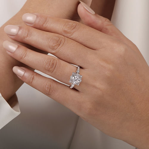14K White-Rose Gold Fancy Halo Round Diamond Engagement Ring