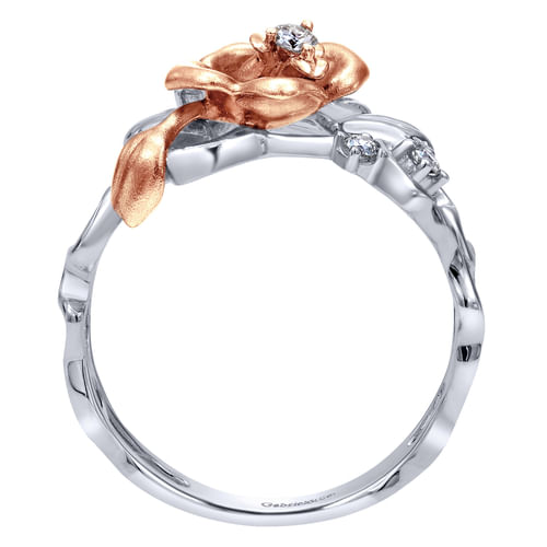 14K White-Rose Gold Floral Cluster Ring with Diamond Accents