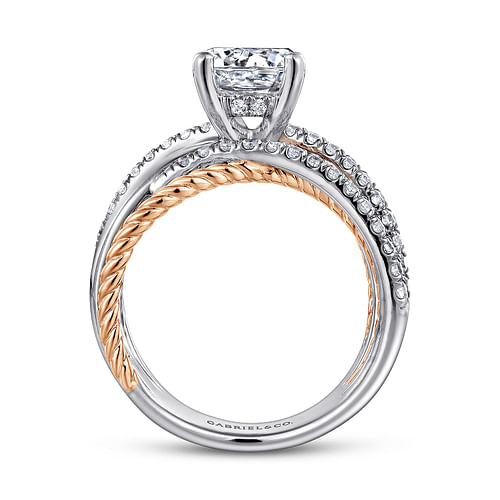 14K White-Rose Gold Free Form Round Diamond Engagement Ring