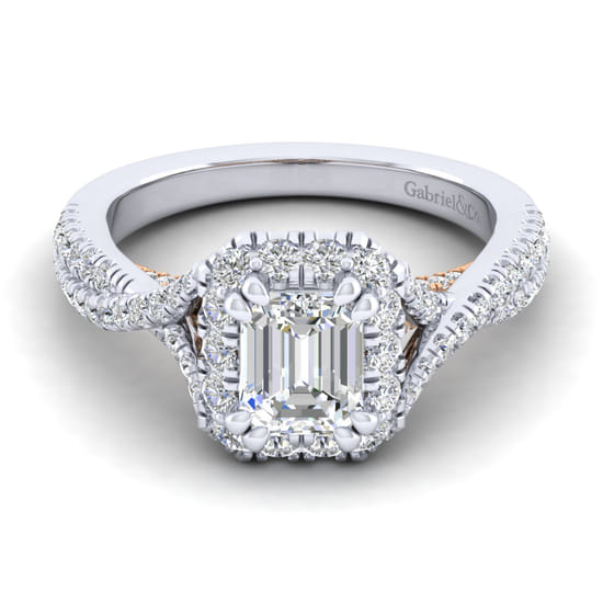 Gabriel - 14K White-Rose Gold Halo Emerald Cut Diamond Engagement Ring Gabriel - 14K White-Rose Gold Halo Emerald Cut Diamond Engagement Ring