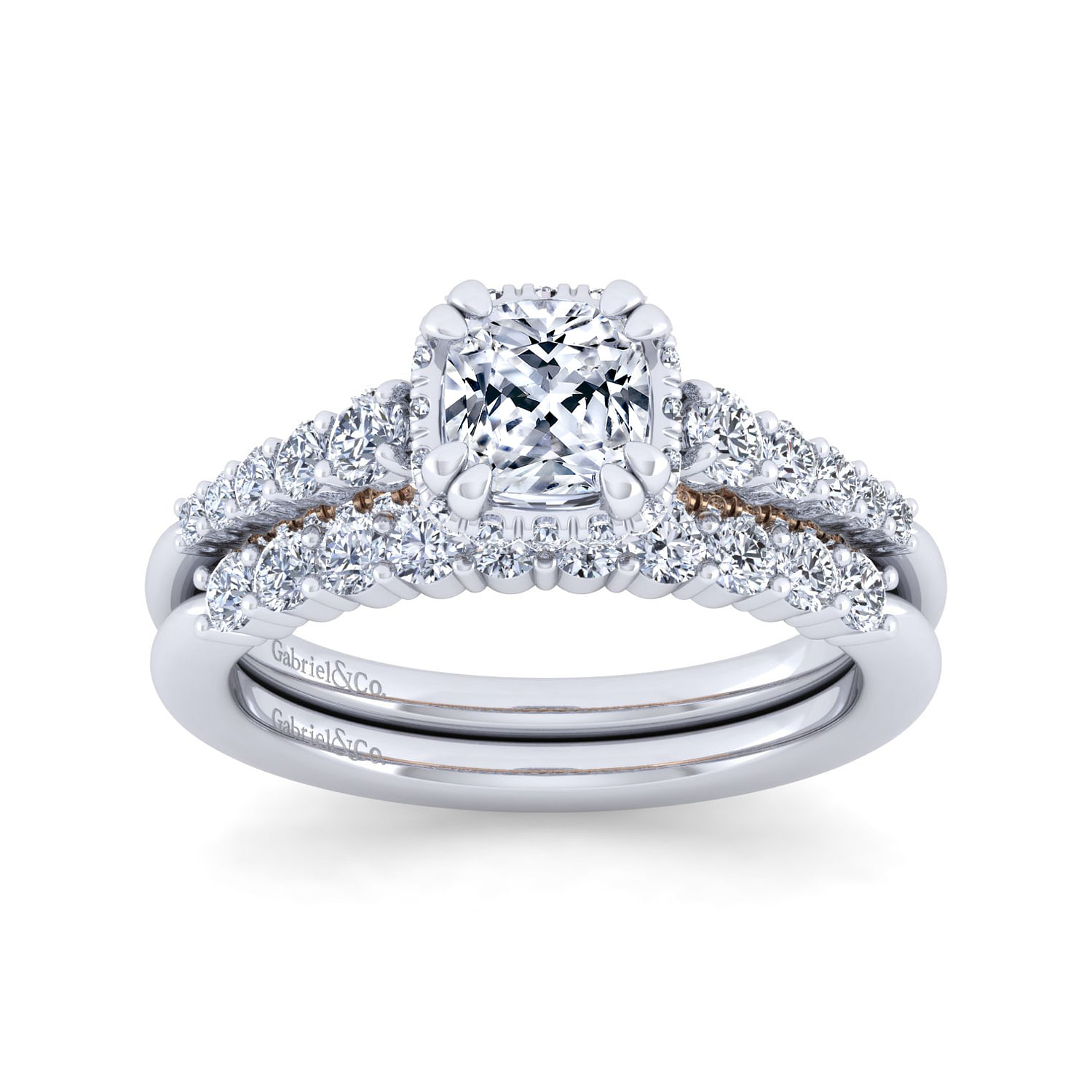 14K White-Rose Gold Hidden Halo Cushion Cut Diamond Engagement Ring