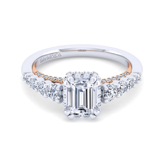 Gabriel - 14K White-Rose Gold Hidden Halo Emerald Cut Diamond Engagement Ring