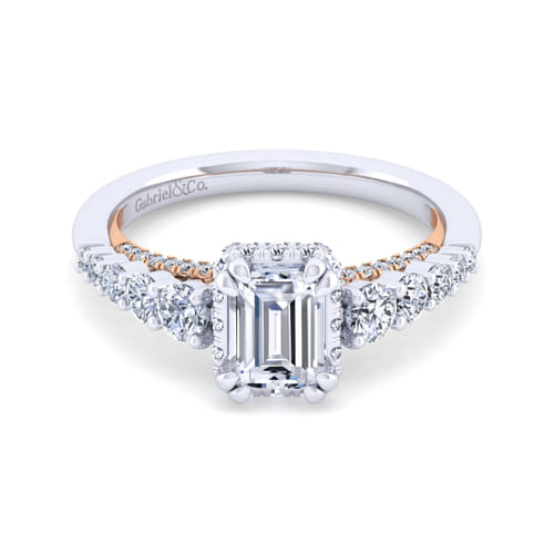 14K White-Rose Gold Hidden Halo Emerald Cut Diamond Engagement Ring 14K White-Rose Gold Hidden Halo Emerald Cut Diamond Engagement Ring