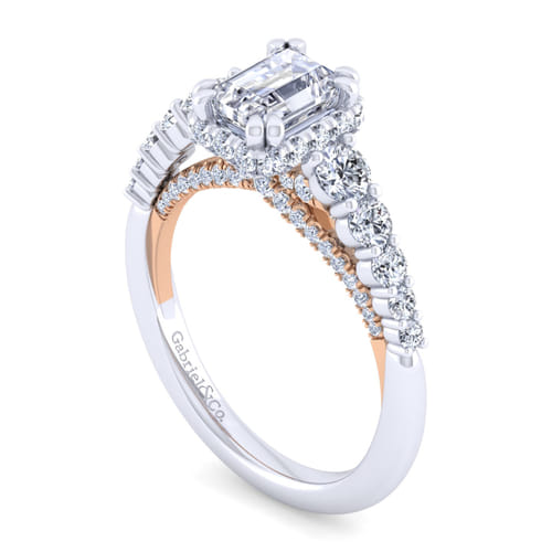 14K White-Rose Gold Hidden Halo Emerald Cut Diamond Engagement Ring 14K White-Rose Gold Hidden Halo Emerald Cut Diamond Engagement Ring