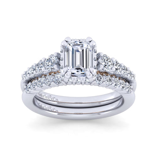 14K White-Rose Gold Hidden Halo Emerald Cut Diamond Engagement Ring 14K White-Rose Gold Hidden Halo Emerald Cut Diamond Engagement Ring