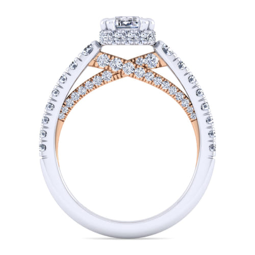 14K White-Rose Gold Hidden Halo Emerald Cut Diamond Engagement Ring